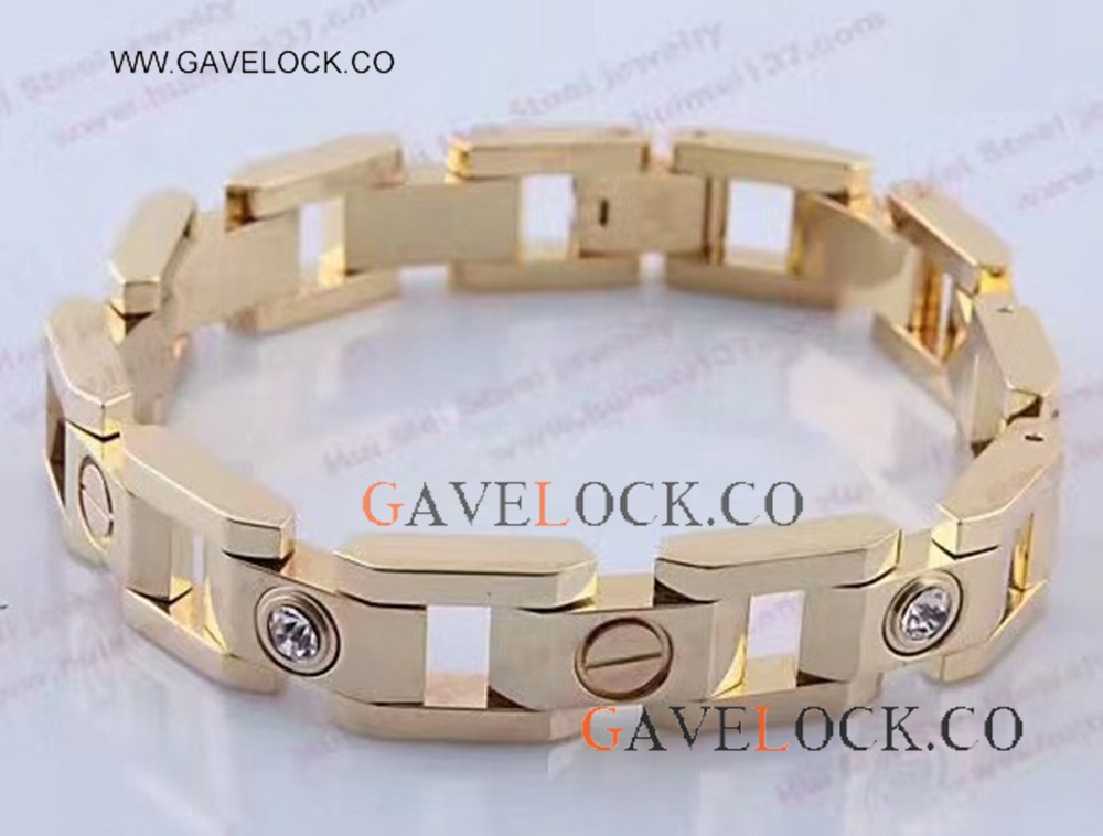 Large Size Fake Cartier Love Bracelet Yellow Gold With 4 Diamonds